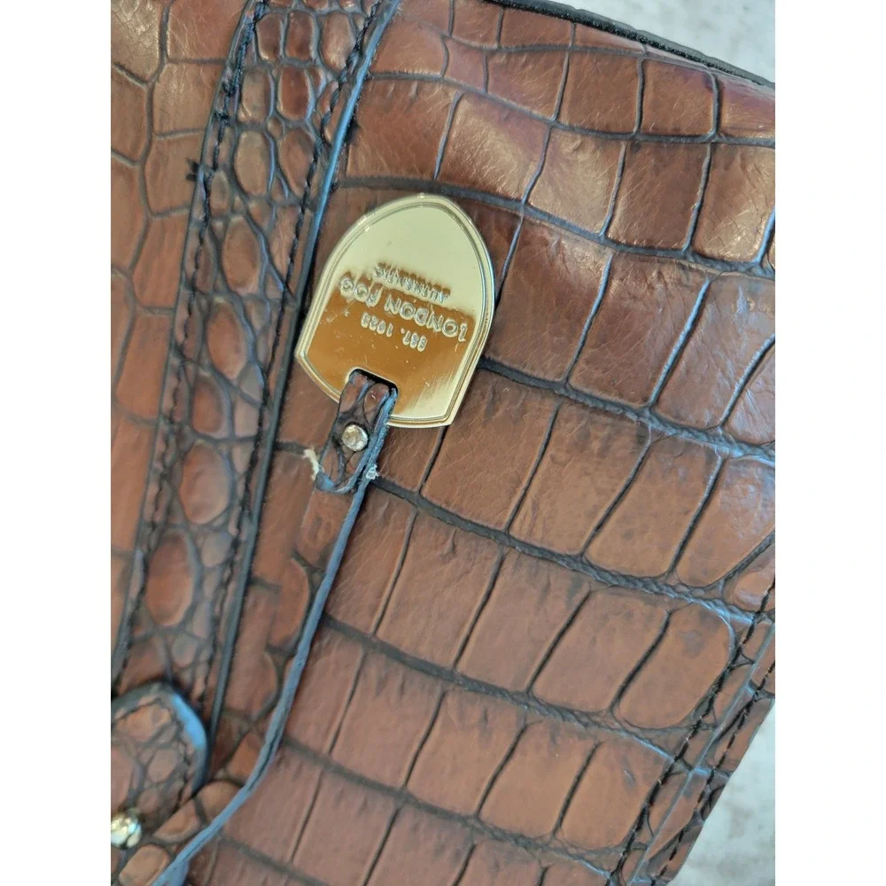 Vintage London Fog Croc Embossed Brown Faux Leather Handbag Shoulder Bag Purse‎
